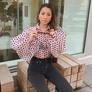 Polka dot puff sleeve blouse